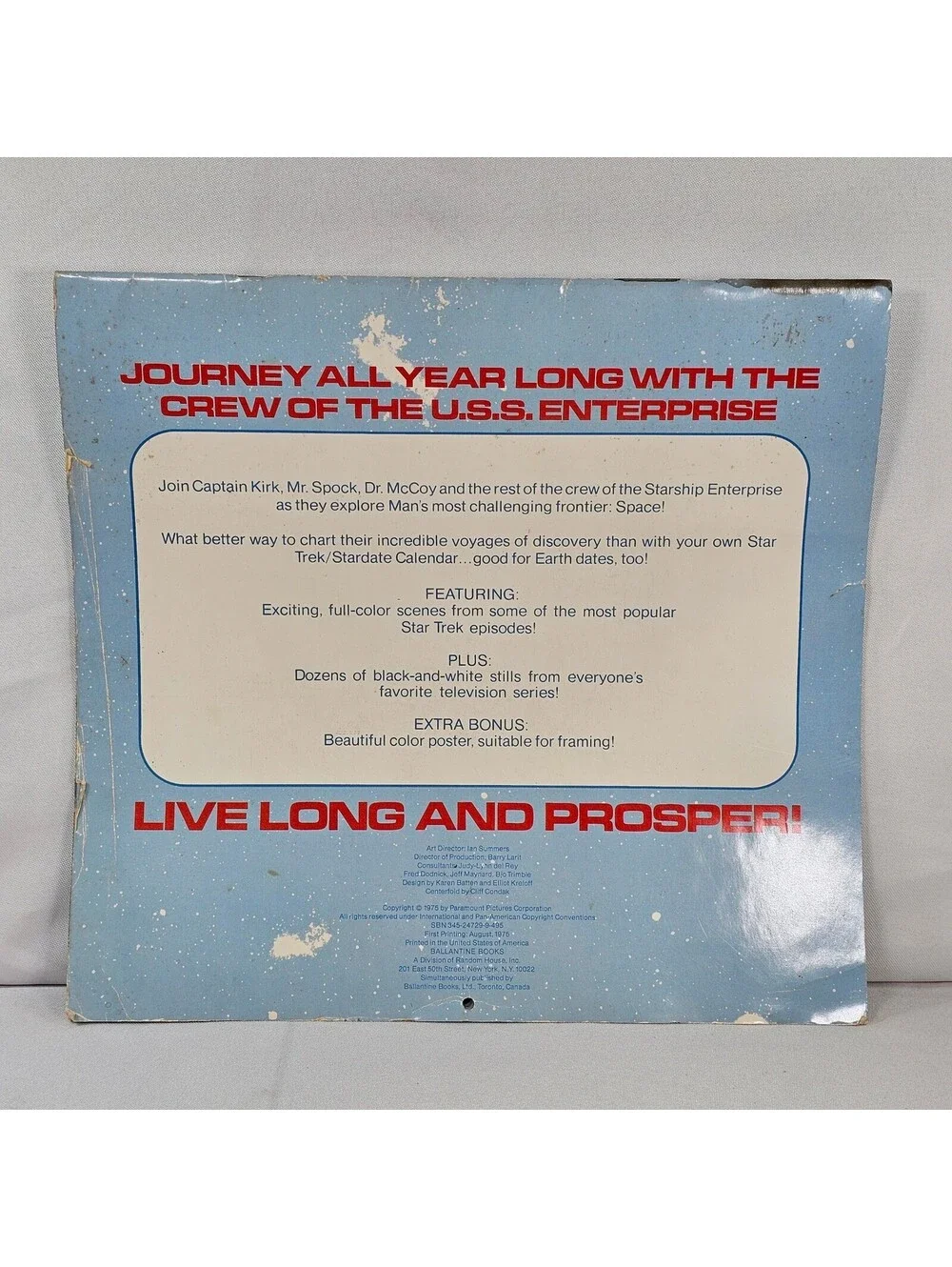 Vintage 1976 Star Trek Stardate Calendar Ballantine Books Kirk Spock Sci-Fi Prop
